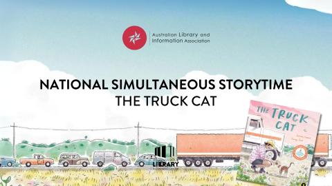 Painted image of cars lined up behind a truck from the book The Truck Cat